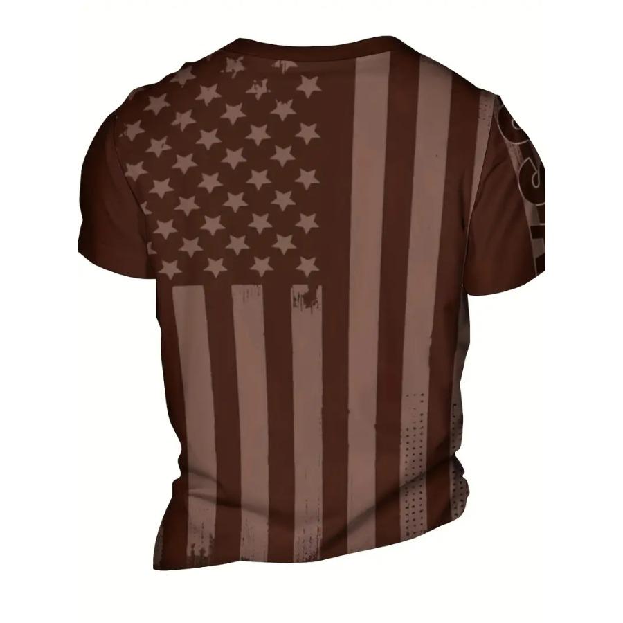 Grafisk 3D Eagle-tröja för män - fet bokstavstryck, ledig passform, kortärmad sommartröja - perfekt för utomhusbruk