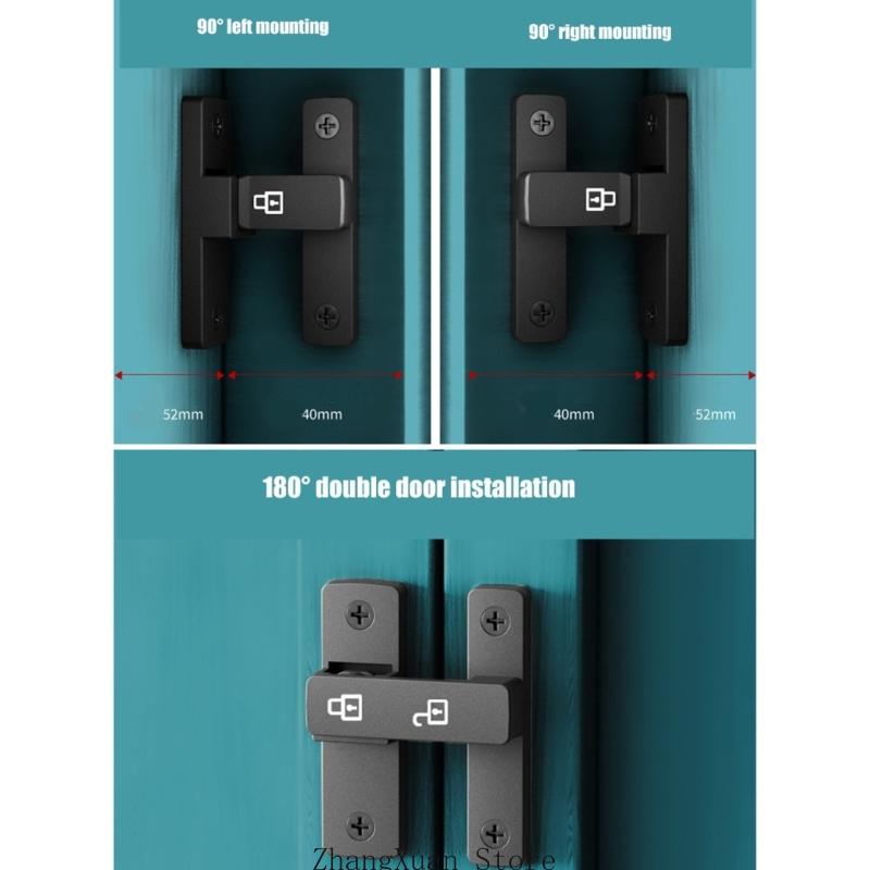 Zinc Alloy 90 Degree Latches Door Lock Without Drilling Required for Home Office and More Types Easy Installion