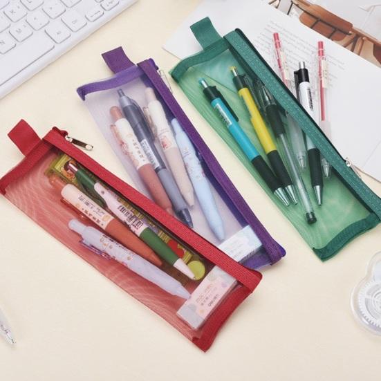 2PCS Pencil Case, with Zipper Large Opening, Transparent Mesh Fabric Organizer, Lightweight Storage Bag for School Office Travel