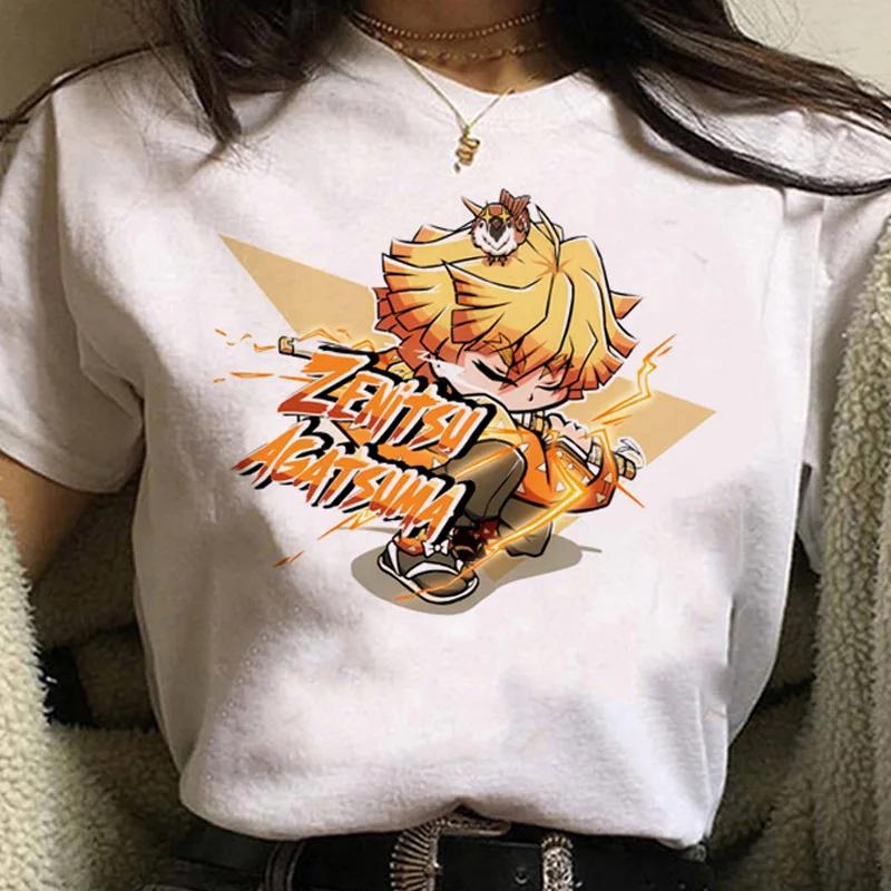ZX TEE 3D Printing Japanese Anime Demon Slayer Lady Short Sleeved Cute Cartoon Printing T-Shirt Anime Harajuku Pattern Womens T-shirt