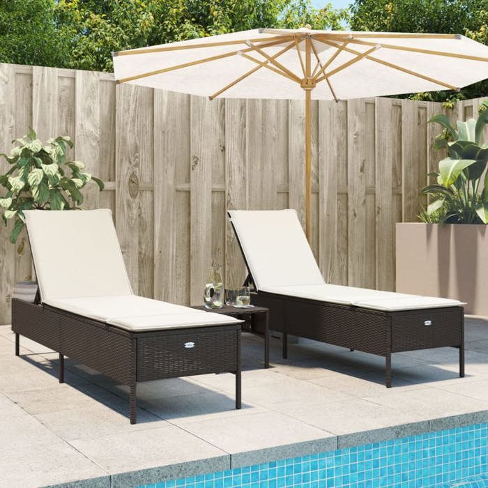 VidaXL Sun Loungers with Cushions Set of 2 Brown Braided Resin 3261588