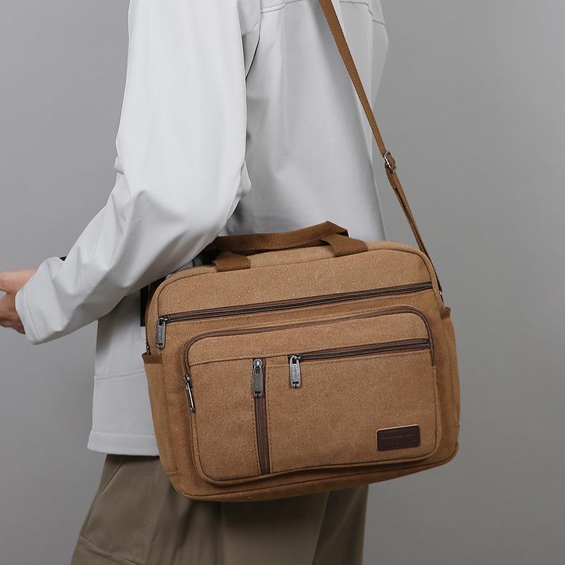 Classic Canvas Messenger Bag - Men's Crossbody Shoulder Tote for Work & Travel (Water Resistant Durable Handbag)