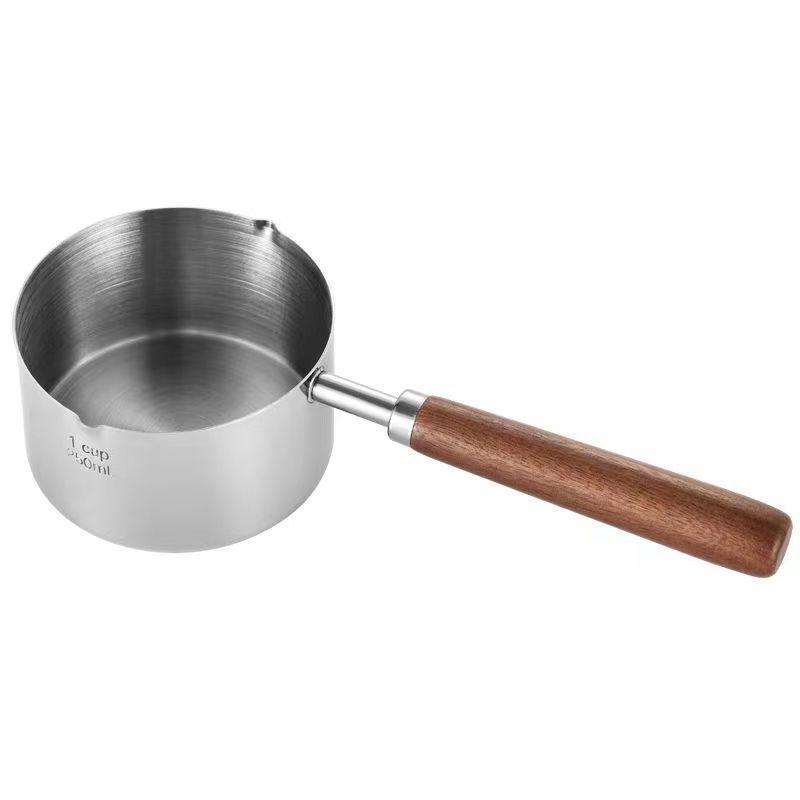304 Stainless Steel Non-Stick Mini Pot with Wooden Handle - Ideal for Baby Food, Milk, and Small Dishes