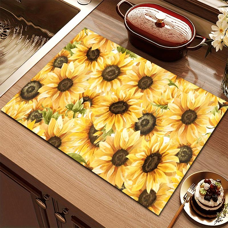 1Pcs Rubber Drying Mat With Colorful  Print For Coffee Shop Restaurant Kitchen Carpet Tableware Durable Diatom Mud Table Mat Pet Mat Coffeeware