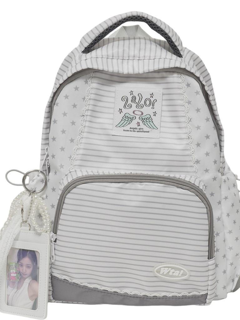 Girl Striped Star Backpack With Waterresistant Nylon For School And Travel Use