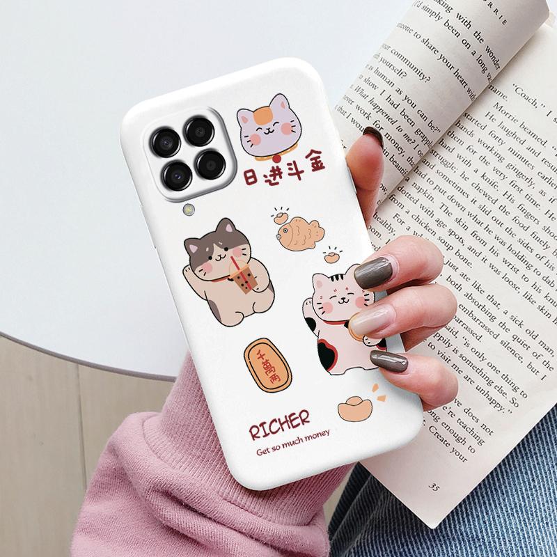 Cute Painted Case For Samsung Galaxy M33 M53 5G Soft Cover Cartoon Cat Sunflower TPU Funda For Samsung A17 A55 A56 Women Coque