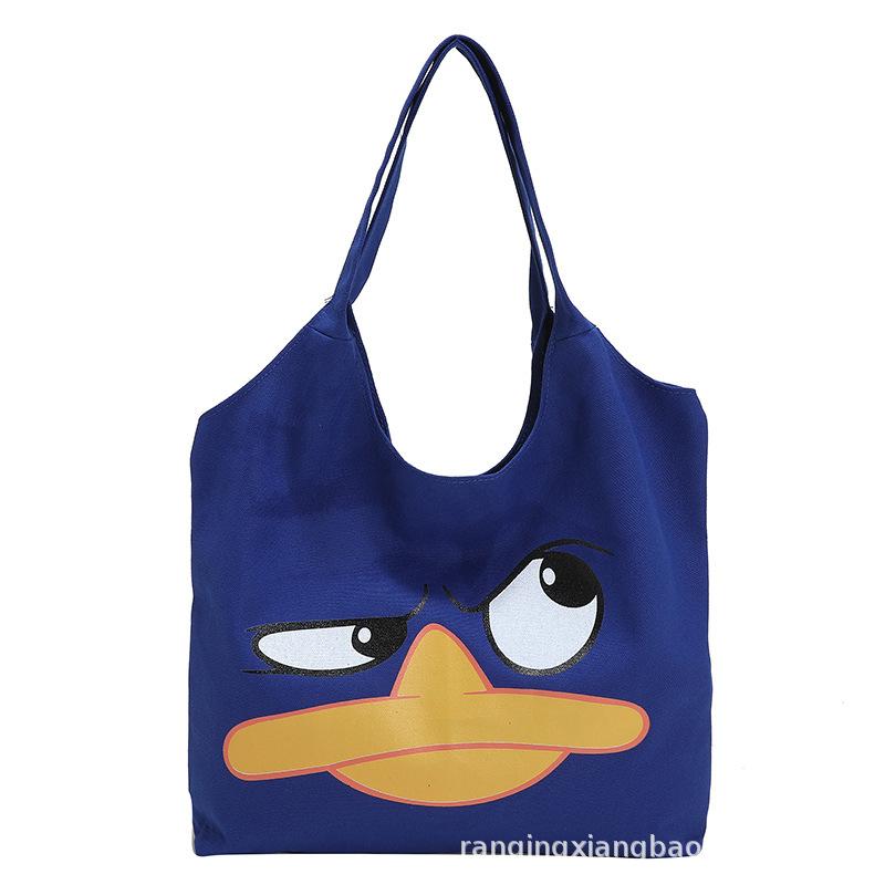 Cute Cartoon Portable Canvas Bag, Winter New Unisex Daily Versatile Funny Bag Large Capacity Bag