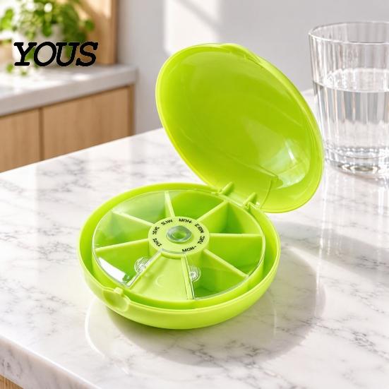 Weekly Medication Container Portable Pill Organizer, 7 Compartments Rotating Organizer Case, Moisture-Proof Dispenser for Daily Vitamin And