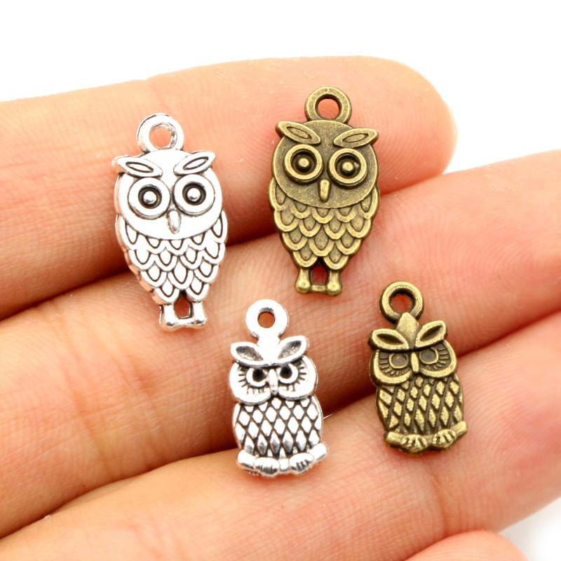 30pcs 15x8mm 19x10mm Antique Silver Plated Bronze Owl Handmade Charms Pendant DIY Jewelry Findings for bracelet necklace