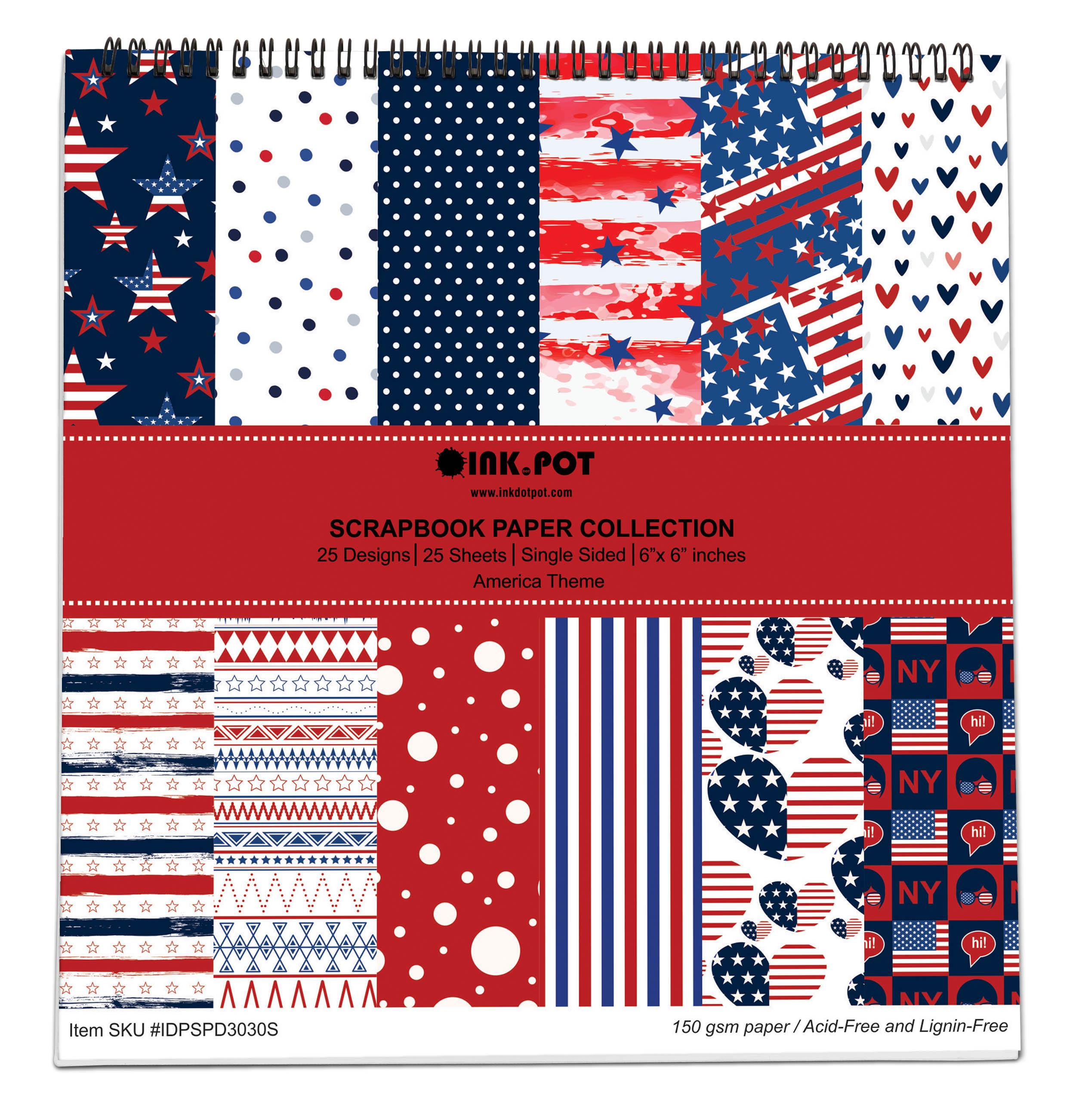 

Inkdotpot, 25 аркушів, американська тема, текстура, блокнот для записників, 12x12, односторонній папір для записників - барвистий картонний папір 6 X6 inches різнокольоровий