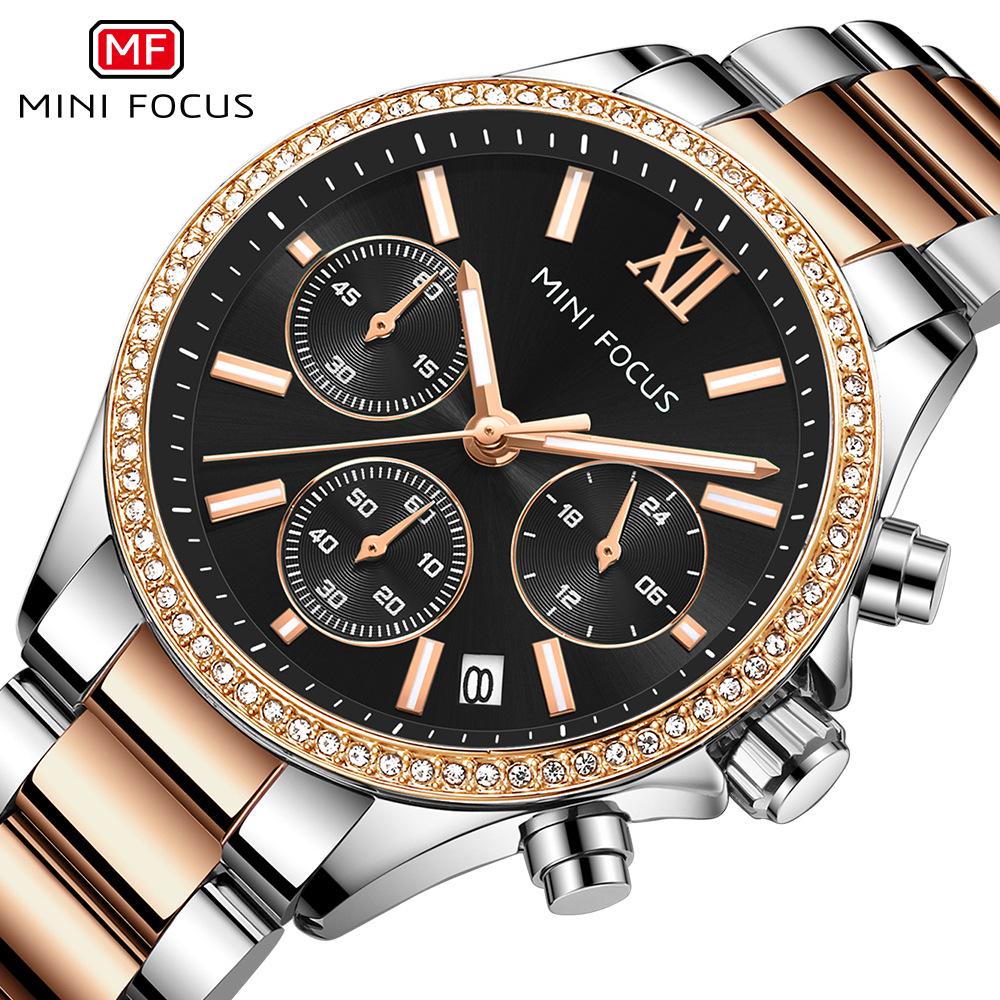MINI FOCUS Orologio da Donna Multifunzione al Quarzo di Lusso Leggero con Cinturino in Acciaio Luminoso 0617L