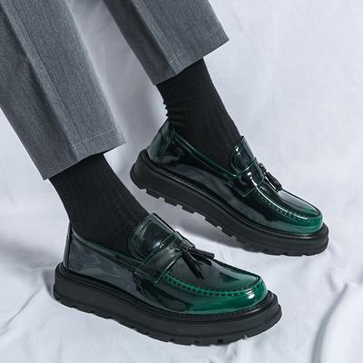 Mode Neue Mode Dicke Sohle Herren Business Lackschuhe Slipper Quaste Studentenschuhe Büro Loafer Schwarz Grün Schuhe Kerae