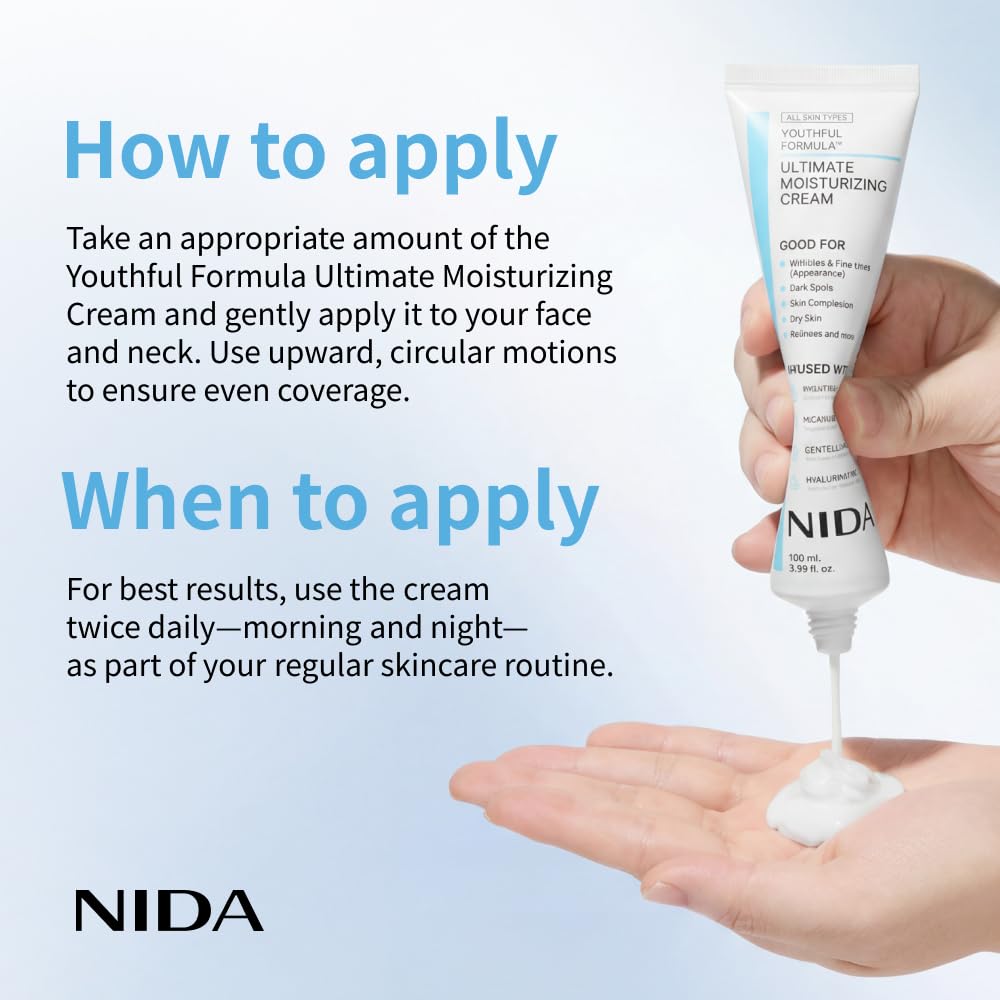 Crema Hidratante Definitiva NIDA | Centella Asiática, Ácido Hialurónico, Colágeno | Arrugas, Líneas Finas, Manchas Oscuras, Piel Seca, Enrojecimiento | 100ml