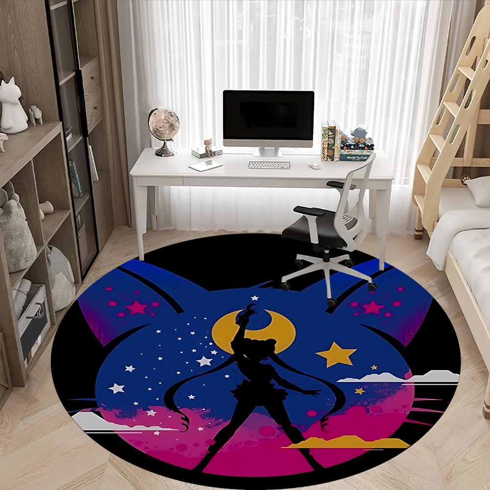 1pc Sailor Moon Eternal Office Round Area Rug, Indoor Mat Suitable For Office, Under Office Chairs Bedroom Living Room Home Decor, Room Deco