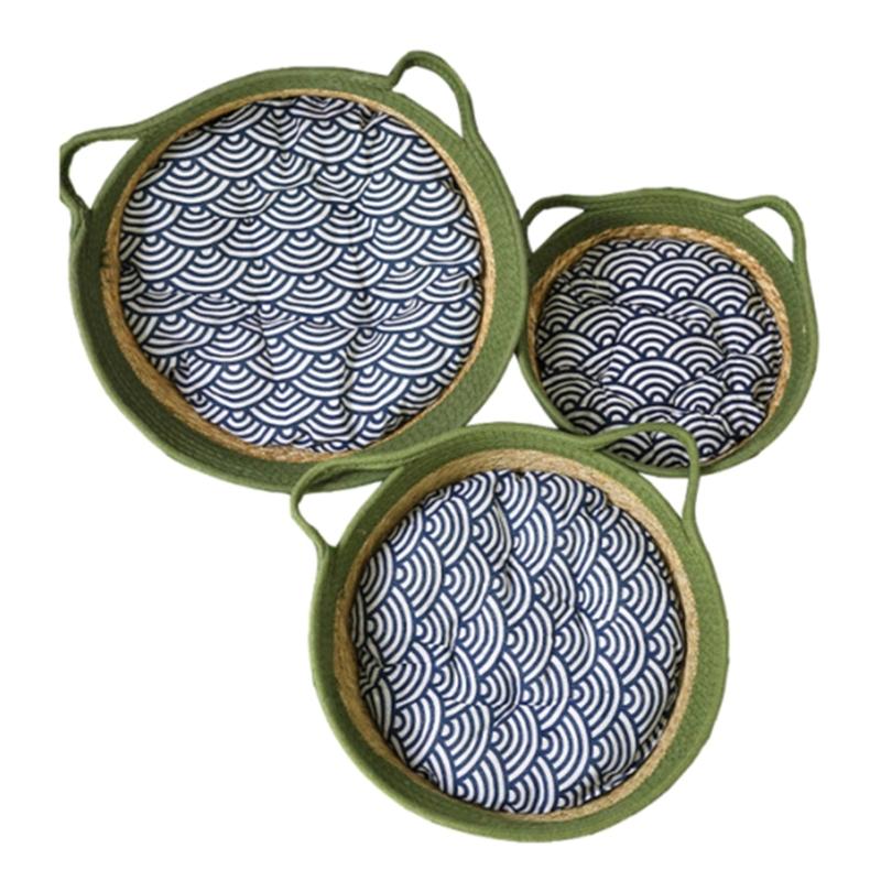 Natural Straw Cats House Resting Basket for Small Dog Cats Scratchproof Bulrush Bed Cats Furniture Pet Nest All Season