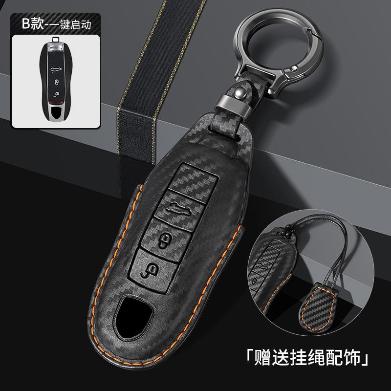 Carbon Fiber Pattern Car Remote Key Cover Case Holder Shell Fob For Porsche Taycan Panamera Macan Cayenne Hybird 718 911 Boxster