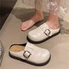 Retro-Stil einfache Gürtelschnalle Taschenkopf Hausschuhe Damen Herbst Halbschlepper Mode Ein-Pedal Pendler Dicke Sohle Liebe Hausschuhe