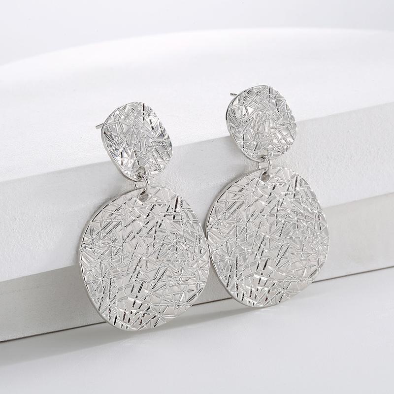 Retro Mottled Patterned Round Dangle Earrings for Women Ladies Temperament Elegant Gold Silver Color Stud Earrings Jewelry Gift