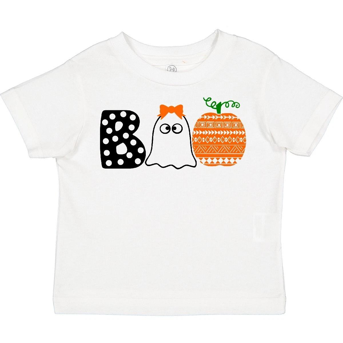 Inktastic Halloween Boo Cute Ghost And Pumpkin Toddler T-Shirt Happy Gfit Child 130