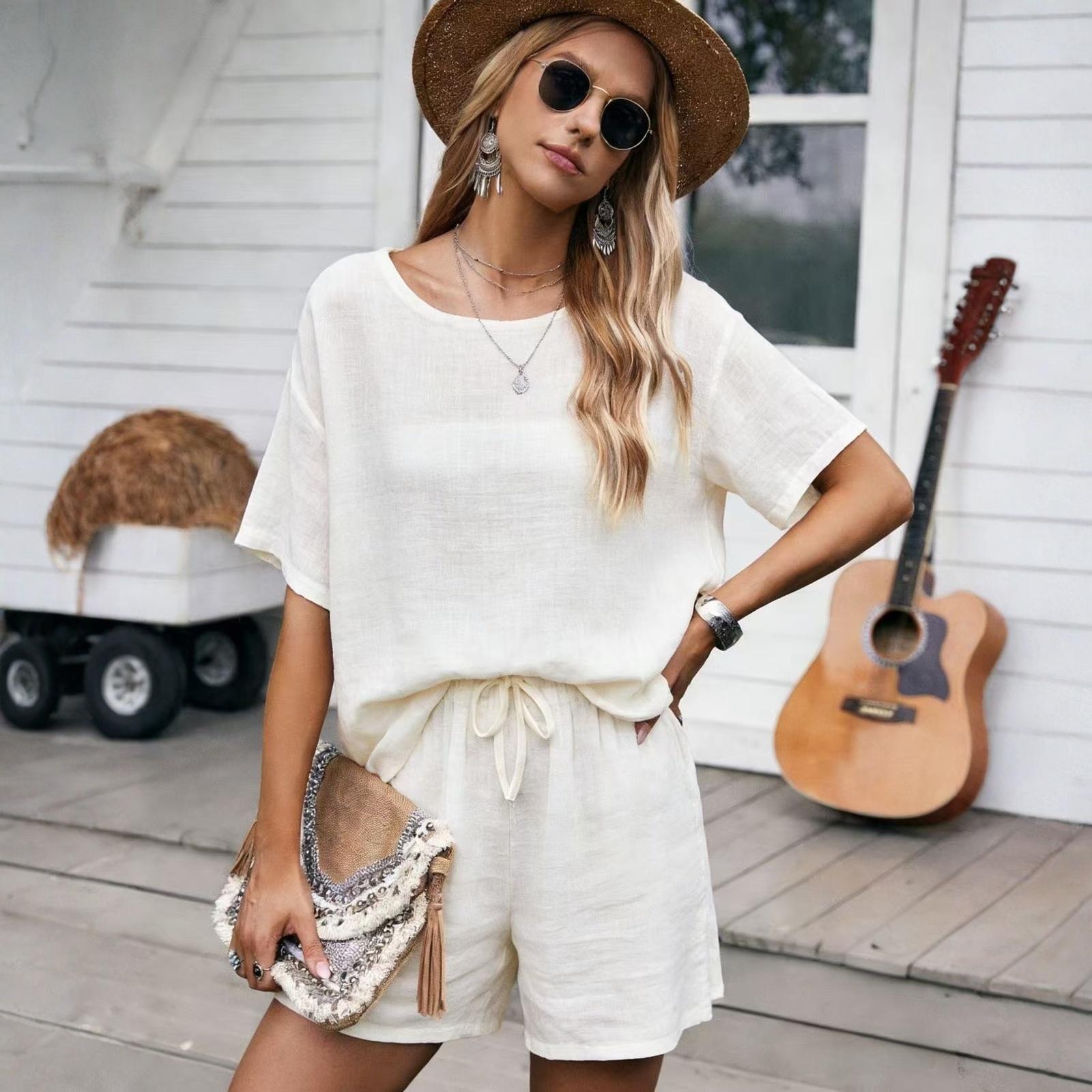 

Fashionable Women s Temperament Loose Short Sleeved Shorts Set XXL