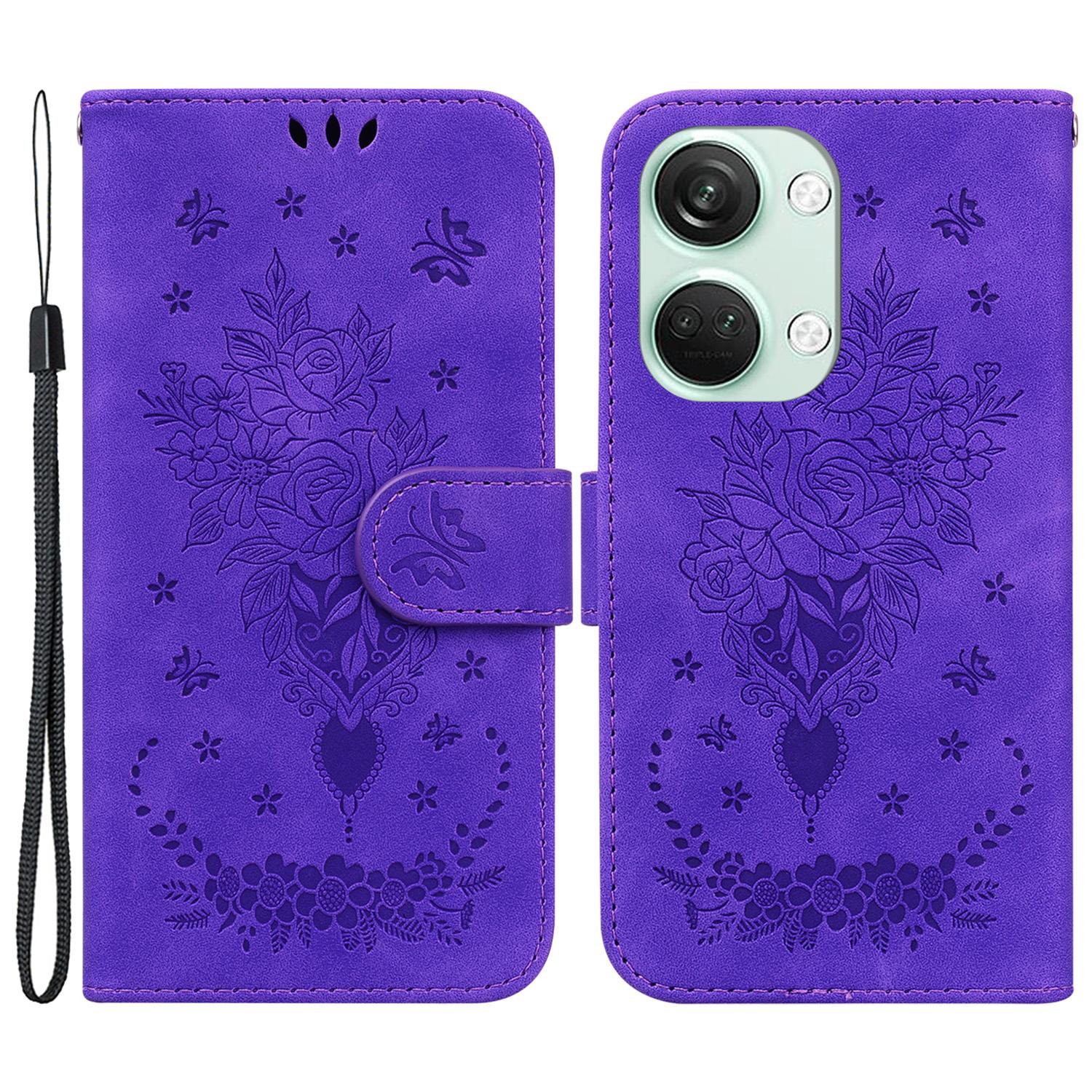 

For OnePlus Nord 3 5G/Ace 2V PU Leather+TPU Wallet Stand Case Double 8-Shape Imprint Phone Cover Purple