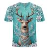 Summer Elk 3D Pattern Short Sleeve T-shirt Loose Summer Trendy Fashion Men's and Women's Round Neck T-shirt