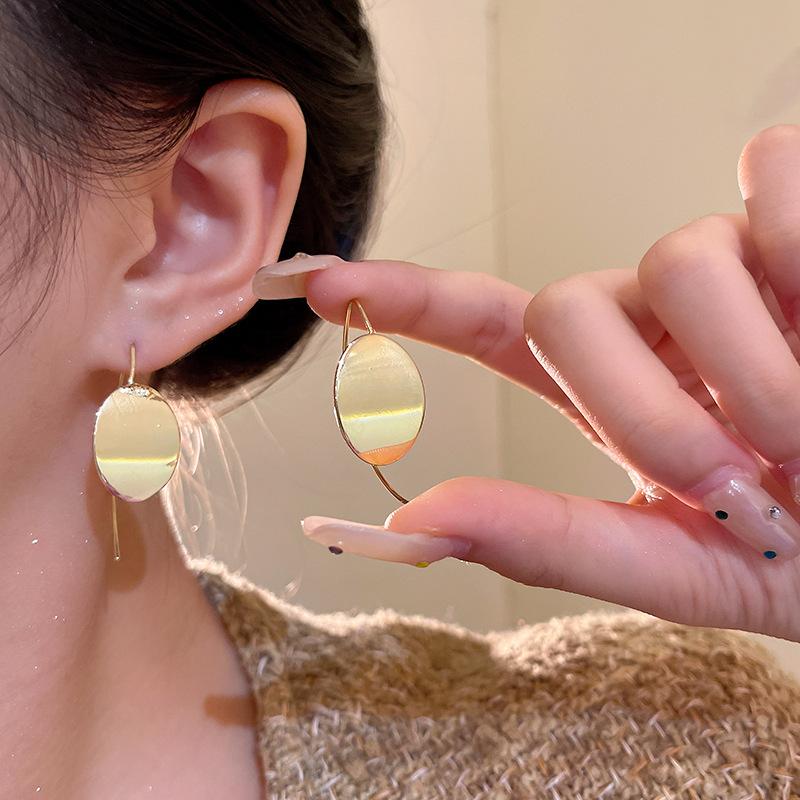 Cold Wind Sequins Oval Earrings Women s Design Ear Hooks Daily Commuter Ears