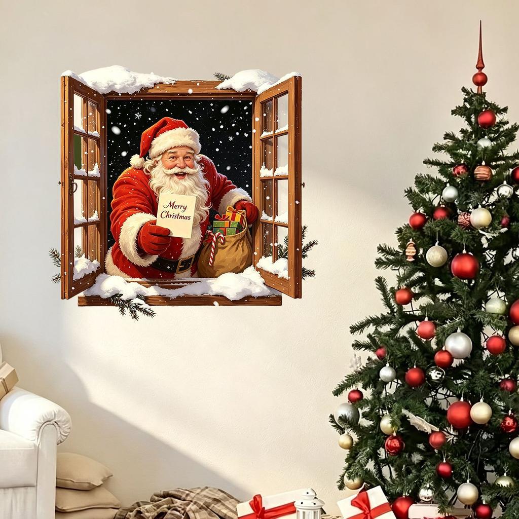 Christmas Santa Self-adhesive Wall Sticker Decorative Picture for Bedroom To Enhance Festive Atmosphere on The Wall