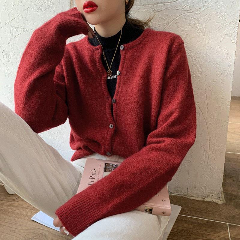 Seasonal Women's Clothing Korean Retro Fashion Base Shirt Loose Casual Short Sweater Knitted Jacket