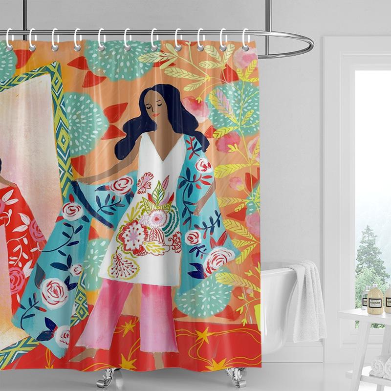 Nordic Minimalist Figure Illustration Shower Curtain Hotel Homestay Bathroom Partition Curtain Waterproof and Moisture-proof