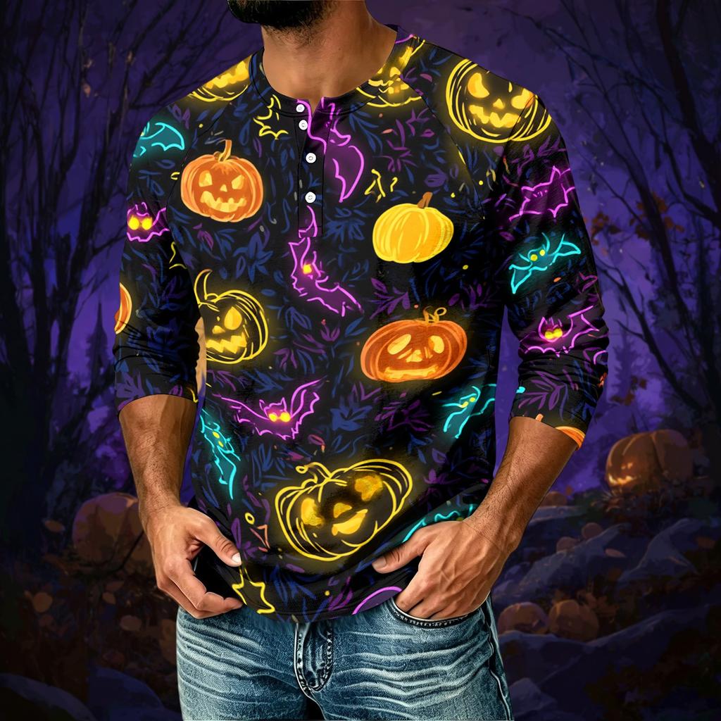Men's Halloween Print Raglan 3/4 Sleeve Casual Shirt