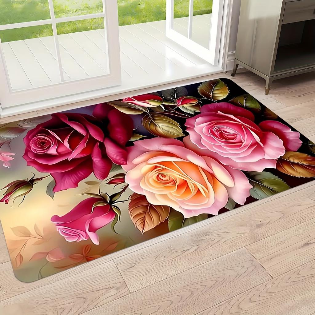 Elegante Doormat Entrance Mat Purple Rose Crystal Pattern Non Slip Print Floor Mat for Entryway Bathroom Kitchen Hallway
