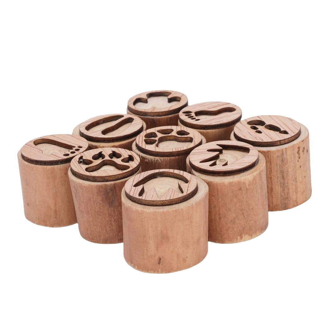 9Pcs Animal Footprint Stamps Wooden Wild Animal Tracks Stamp Set Mini Handmade for Crafting Decorative Projects