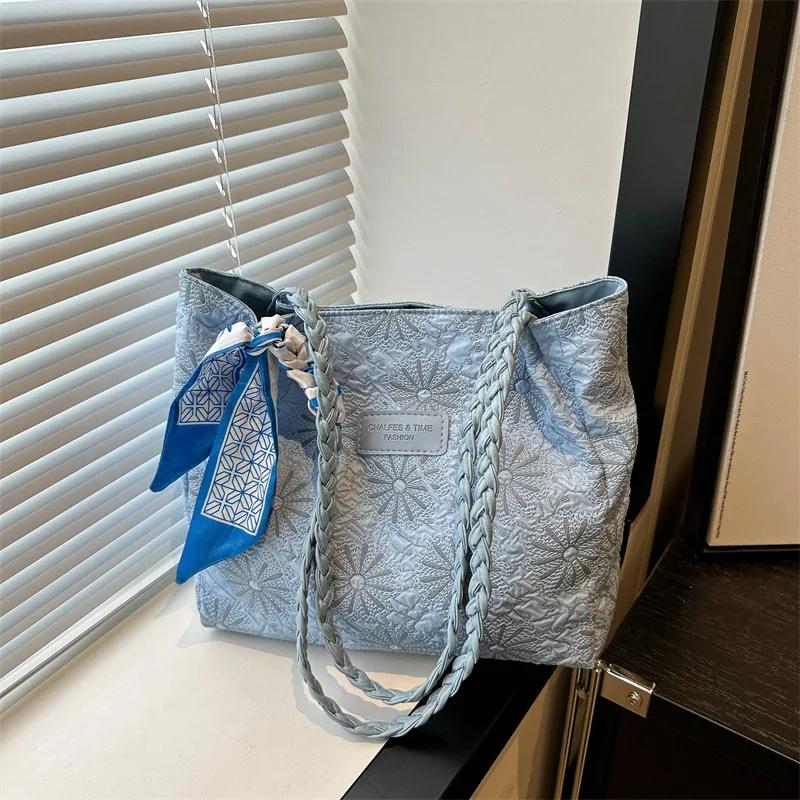 Women Fashionable Tote Bags Casual Versatile Commuting Shoulder Bag Large Capacity Student Class Nylon Handbag