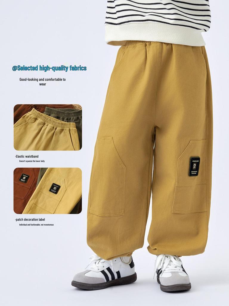 Pojkars 2025 Höst Koreansk Stil Lediga Mjukisbyxor: Trendig, Stilfull, Lös passform med uppvikt design