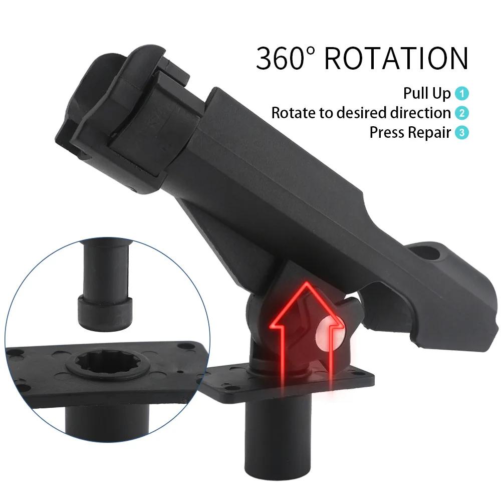 360° Adjustable Clamp-On Rod Holder with Rotating Seat & Oblique Platform for Inflatable Raft/Kayak Fishing