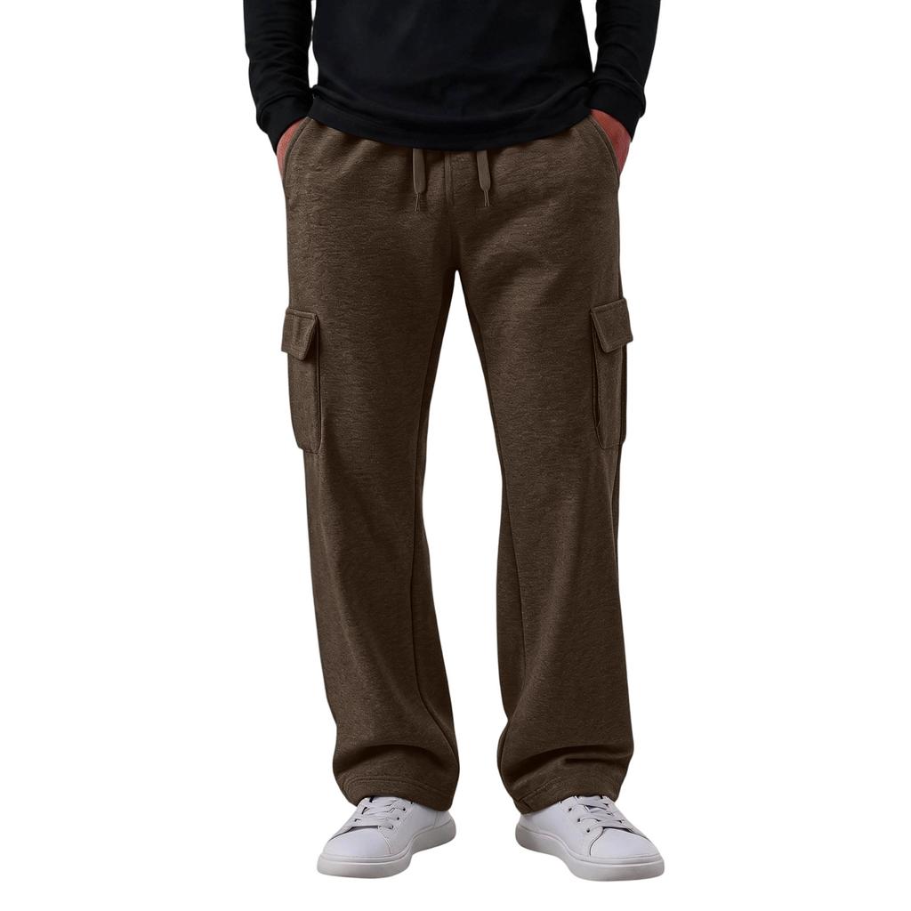 Men's Casual Cargo Pants with 4 Pockets, Elastic Waist with Drawstring, Loose Fit Straight Leg Pants for Everyday Wear