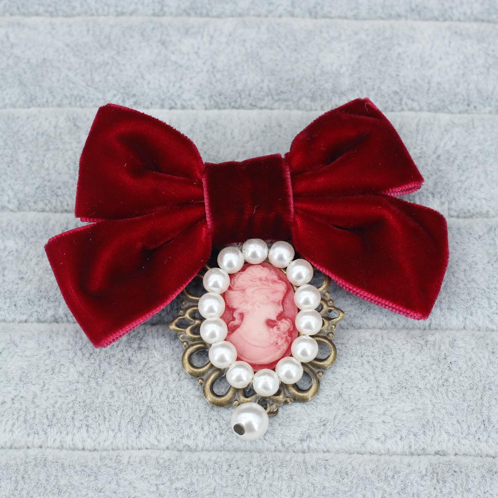 Güzellik Kafa Kurdele Fiyonk Broşlar Kadınlar için Vintage Kraliçe Cameo İnci Broş İğneleri Yaka Kravatı Korsaj Broş Kostüm Takıları