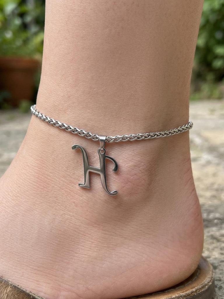 26-Letter Pendant Anklet: Stainless Steel Simple Design Foot Jewelry