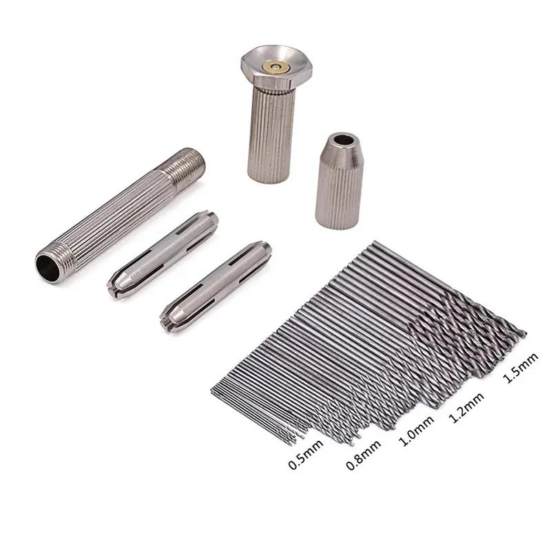51Pcs/Set Mini Micro Aluminum Hand Drill with Keyless Chuck Twist Bit Sets.
