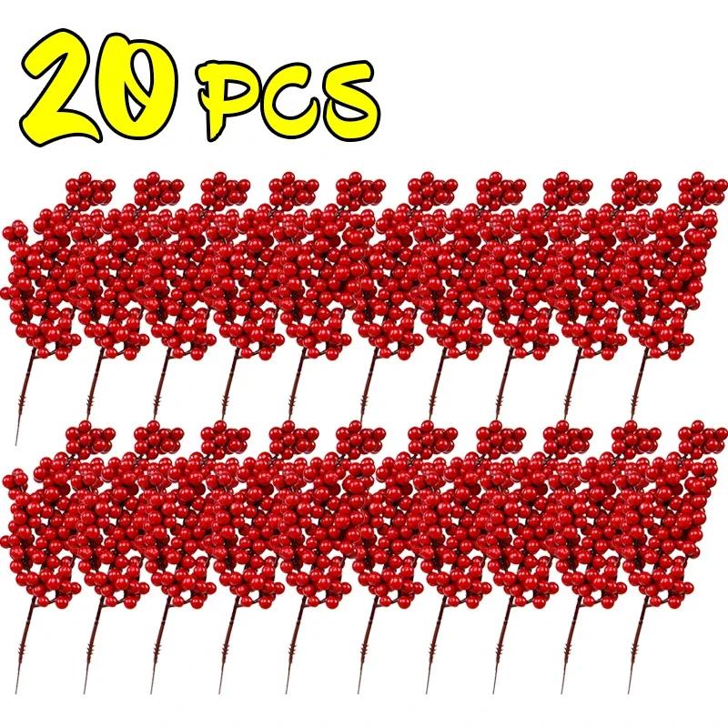 Christmas Artificial Red Berries Branches Fake Flowers Plants Holly Berry Stamen Xmas Tree Ornaments Party Home Decor Wholesale