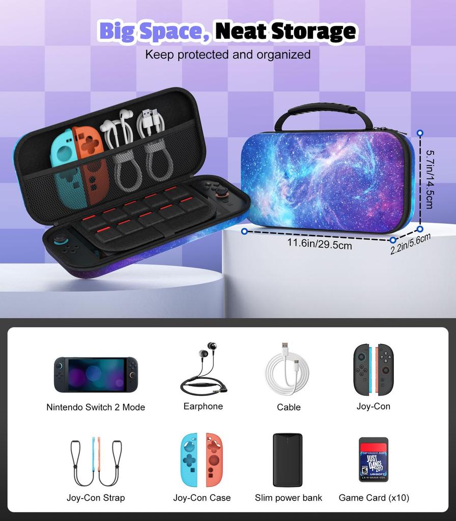 MoKo Switch 2 2nd Generation Protective Cover with Storage EVA Full Large Can Store Game and Other Small Easy to Starry Case, Bag, Dustproof,