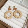 Silver Needle Round Resin Rattan Woven Earrings - Light Luxury High-End Studs, Fashionable Temperament Design
