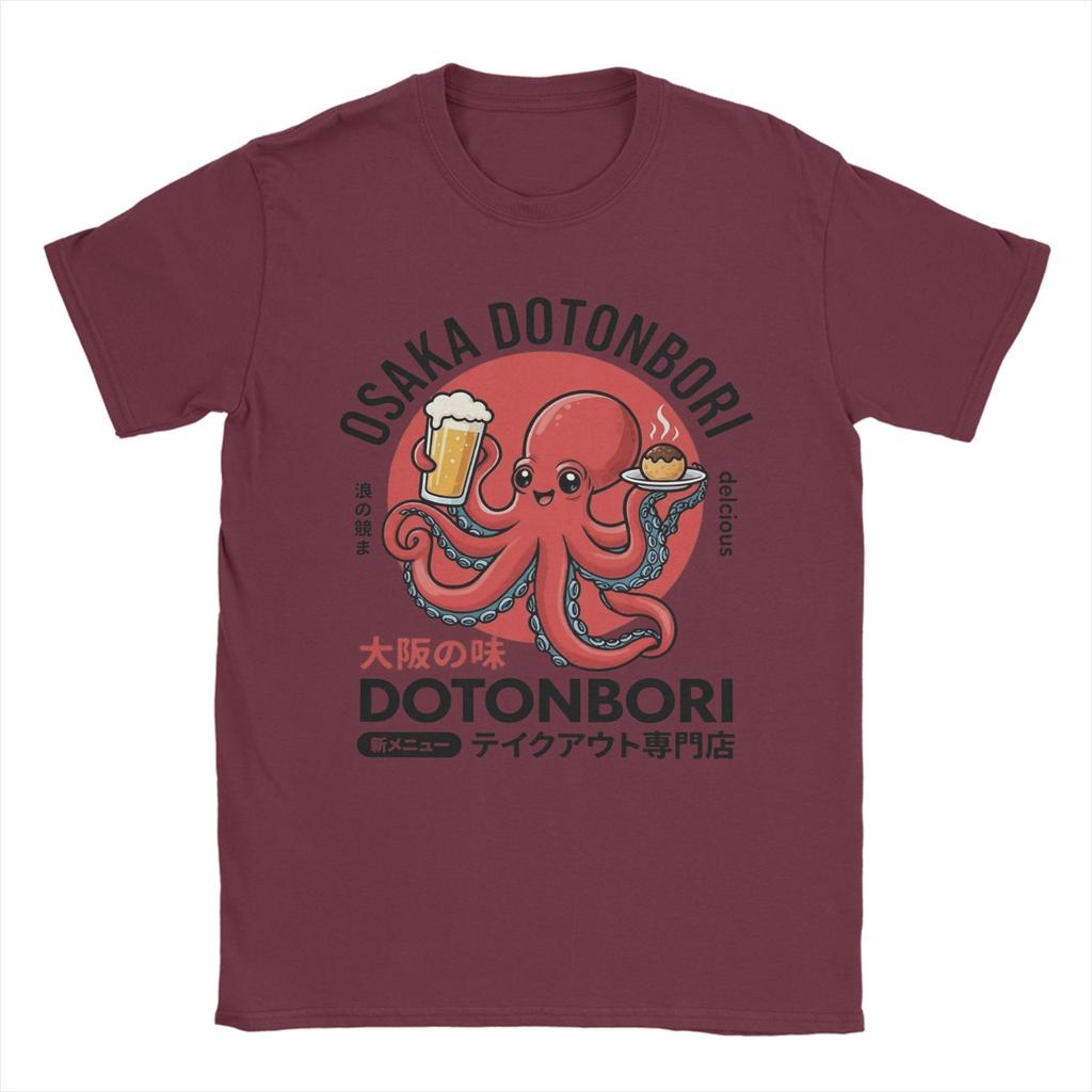 Osaka Dotonbori Octopus Kansai Street Food and Sake TShirts for Men Funny 100 Cotton Tees Round Collar Short Sleeve T Shirt