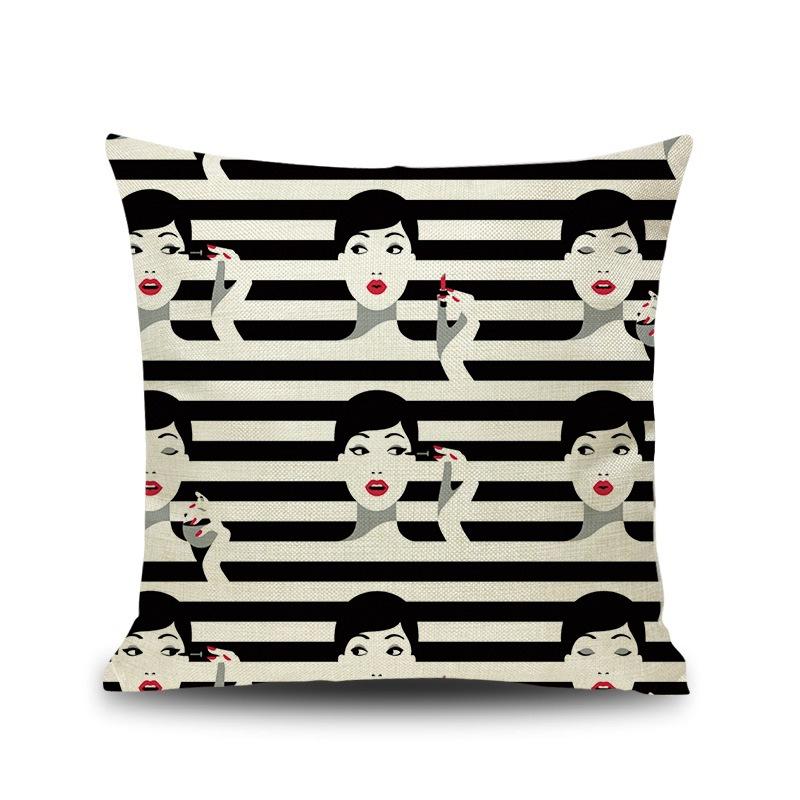 Urban Lipstick Girl Printed Linen Pillow, Fashionable Pillow Cushion Counter Decoration Pillow