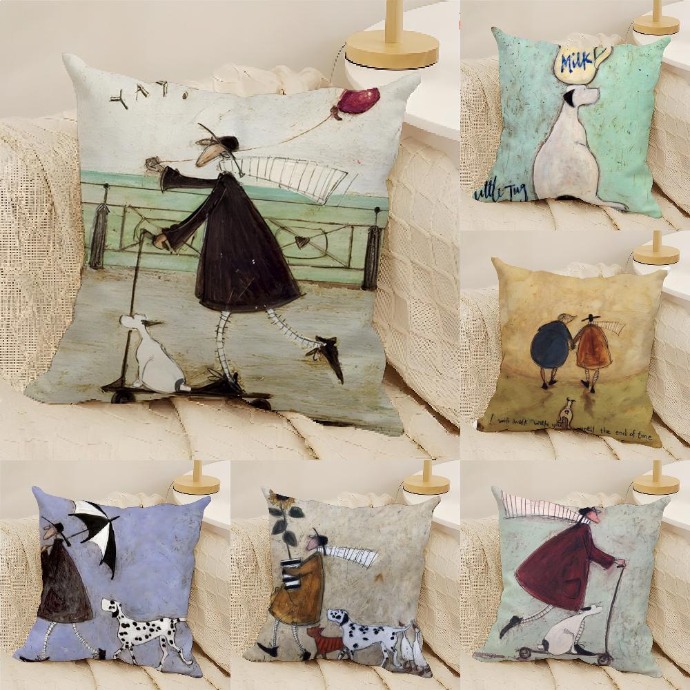 Pillow Case Cotton Linen Fabric Square Zipper Pillowcase Home Decorative Living Room Minimalist Art Style S-Sam Toft Art 2