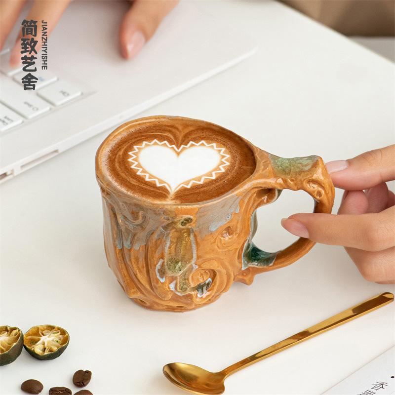 Japanese handmade retro glazed ceramic coffee cup, tea house creative souvenir cup, afternoon tea coarse ceramic coffee cup