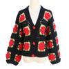 Hand-Crocheted 3D Rose V-Neck Cardigan - Solid Color, Long Sleeve, Openwork Design, Ideal for Spring & Autumn.