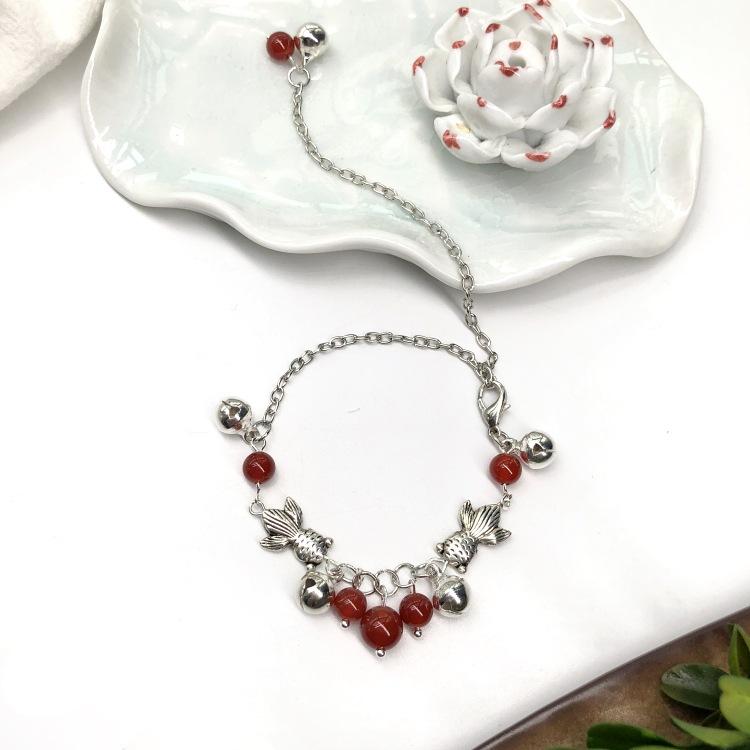 Fischjagd handgefertigtes Retro-Achat-Glockenarmband ethnischer Stil literarisch klein frisch Damen-Perlen-Fußkettchen Zubehör