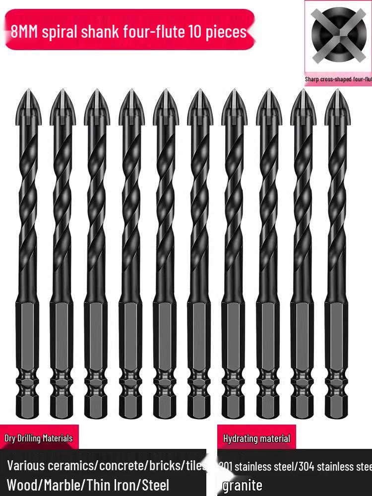 6mm All-In-One Tile and Concrete Drill Bit - Four-Flute Alloy Triangle for Glass and Cement